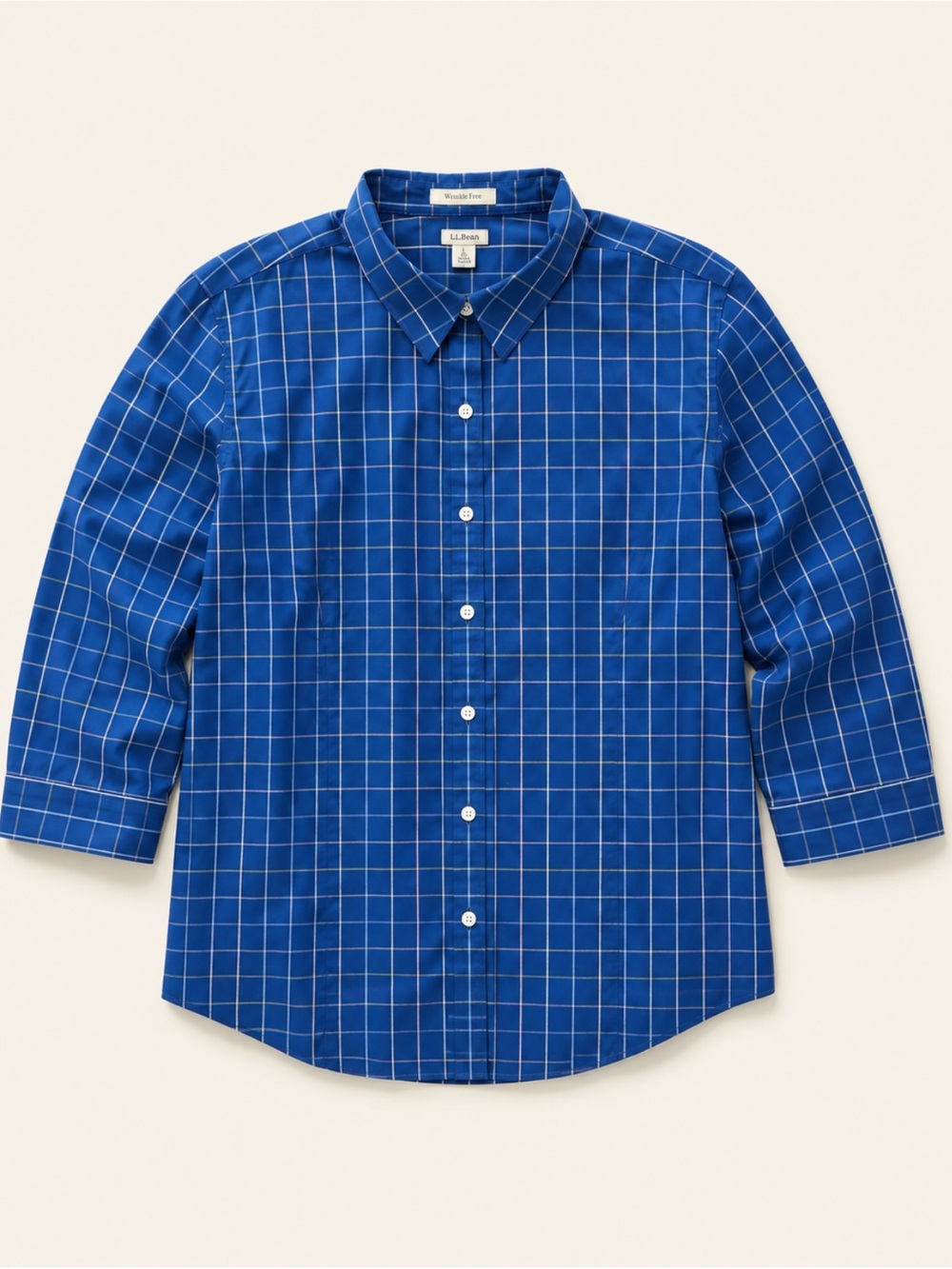 L.L.Bean Royal Blue Windowpane Plaid Cotton Button Down Shirt Large